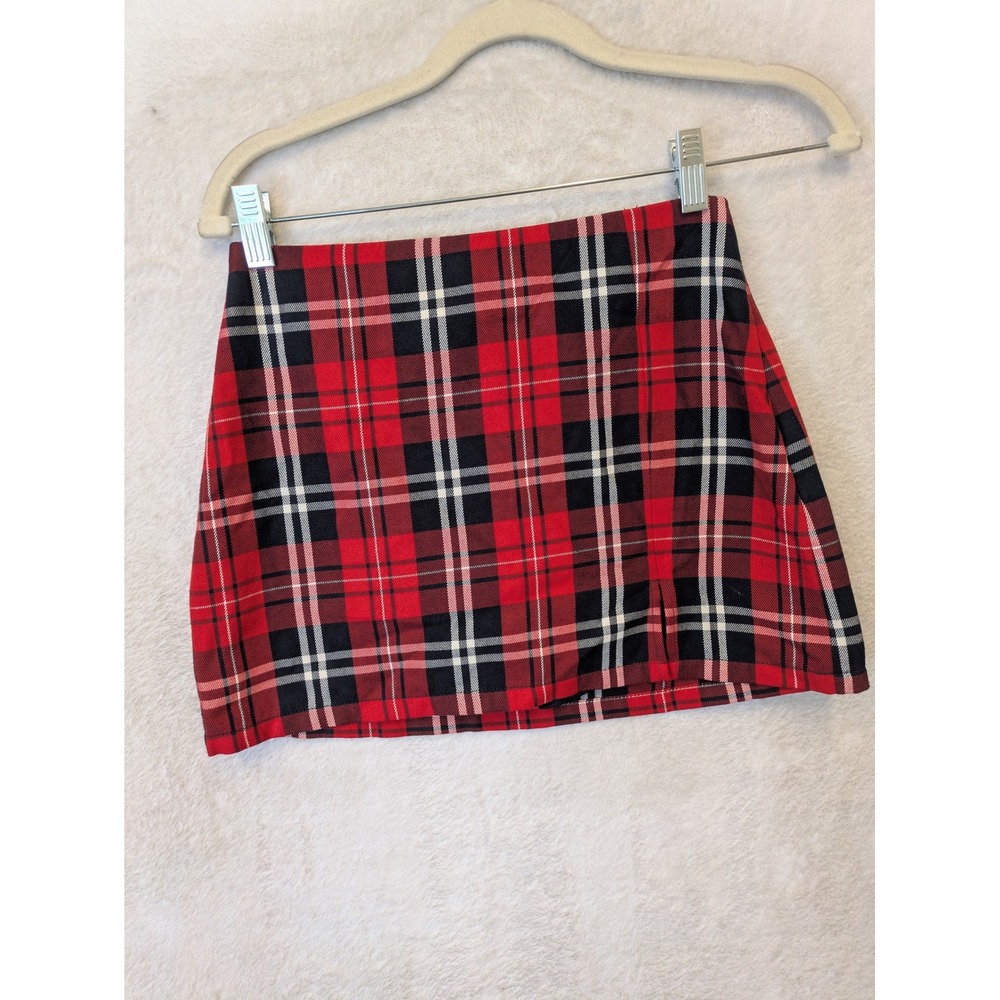 NEW Sincerely Jules Skort Womens XS Red Plaid Side Slit Built-in Shorts Zip Side
